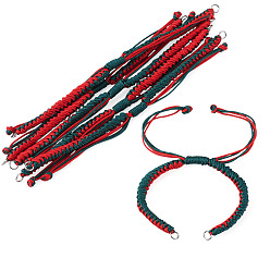 Dark Green Nylon Thread Bracelets Making, with 304 Stainless Steel Jump Rings, Stainless Steel Color, Dark Green, 9.84 inch(25cm)