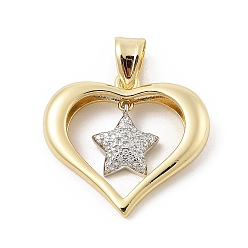 Звезда Латунные микро проложить кубического циркония подвески, без кадмия и без свинца, сердце прелести, звезда, 28x30.5x6 мм, отверстие : 9.5x5 мм