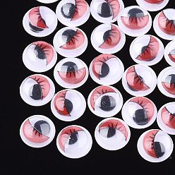 Red Colors Wiggle Googly Eyes Cabochons, With Eyelash Pattern, DIY Scrapbooking Crafts Toy Accessories, Red, 10x3mm