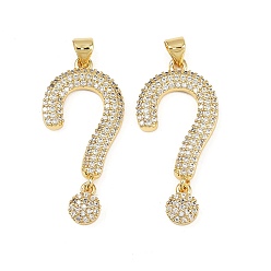 Настоящее золото 18K Латунные микро проложить кубического циркония подвески, символ, Знак вопроса, без кадмия и без свинца, стойки покрытие, долговечный, реальный 18 k позолоченный, 33x16x3 мм, отверстие : 3.5x3.5 мм