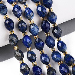Ляпис-Лазурь Нитки бусины из натурального ляписа-лазури, граненые, овальные, с бисером, 8~9x6~8 мм, отверстие : 1~1.2 мм, около 17~19 шт / нитка, 7.09~7.87 дюйм (18~20 см)