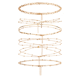 Золотой 6 Стильные цепочки на талию из сплава с двойными звеньями и круглыми шариками для женщин, золотые, 667~755 мм