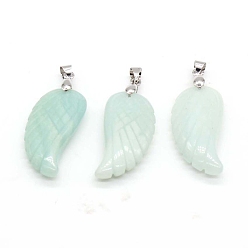Amazonite Natural Amazonite Pendants, with Platinum Tone Brass Findings, Wing, 35x17mm
