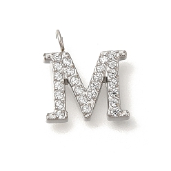Letter M 304 микро нержавеющей стали прокладывать Цирконом подвески, подвески с буквой az~z, Буква М, 11.5x10.5x2 мм, отверстие : 1.8 мм