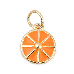 Оранжевый Латунь с эмалевыми подвесками, с целью перехода в кольце, реальный 18 k позолоченный, оранжевые, 11.5x9.5x2.5 мм, отверстие : 3.5 мм