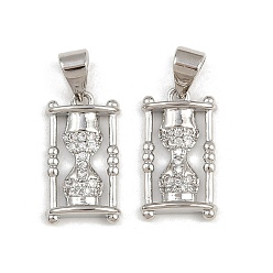 Платина Латунные микропаве прозрачные подвески с фианитом, воронка, стойки покрытие, долговечный, без свинца и без кадмия, платина, 16x9x3 мм, отверстие : 4x3.5 мм