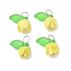 Шампанско-Желтый Подвески из синтетических ракушек в форме цветка, с латунной петлей и прозрачными акриловыми подвесками, шампанское желтый, 13x11x6.5 мм, отверстие : 3 мм