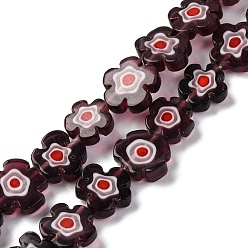 Кокосово-Коричневый Handmade millefiori lampwork beads strands, цветок, кокосового коричневый, 13x13x3.5 мм, отверстие : 0.6 мм, около 28 шт / нитка, 13.58'' (34.5 см)