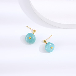 Светлый Морско-зеленый Натуральный говлит 304 серьги-гвоздики из нержавеющей стали, с s 925 штырями стерлингового серебра, золотые, светло-зеленый, 20~22x8~13 мм