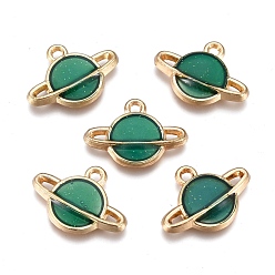 Vert Pendentifs en émail , planète, or, verte, 12x16.5x2.5mm, Trou: 1mm