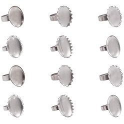 Edelstahl Farbe DIY Fingerring-Kits, mit transparenten ovalen Glascabochons, Fingerringe Komponenten, Edelstahl Farbe, 25x18x5 mm