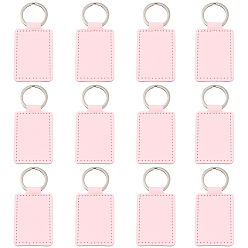 Pink 12Pcs Rectangle Imitation Leather Pendant Keychains, with Platinum Tone Alloy Ring, Platinum, Pink, 90mm