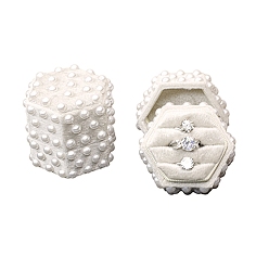 Бежевый Бархатные коробки для хранения колец, с имитацией жемчуга, шестиугольный, бежевые, 5x5x5.5 см