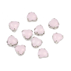 Pink Heart Sew On Rhinestones, Faceted Taiwan Acrylic Rhinestone, Multi-Hole Strand Links, with Platinum Tone Brass Prong Settings, Pink, 8x8x4.5mm, Hole: 1mm