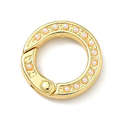 Настоящее золото 18K Латунные застежки с защелками из АБС-пластика, имитирующими жемчуг, без кадмия и без свинца, долговечный, стойки покрытие, реальный 18 k позолоченный, 21.5x5.5 мм