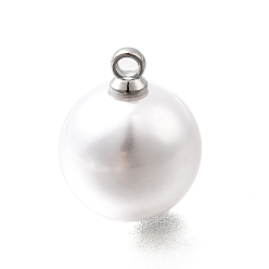 Белый Подвески из АБС-пластика с жемчугом, круглые, с петлей из платинового сплава, белые, 15x12 мм, отверстие : 1.6 мм