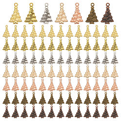 (52) Непрозрачная лаванда 98 шт 7 цвета подвески из сплава в тибетском стиле, рождественская елка, разноцветные, 24.5x15x2 мм, отверстие : 2 мм, 14 шт / цвет