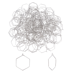 Stainless Steel Color 200Pcs Hexagon 304 Stainless Steel Hoop Earring Findings, Stainless Steel Color, 31.5x25x0.6mm, Pin: 0.6mm, 200pcs/box