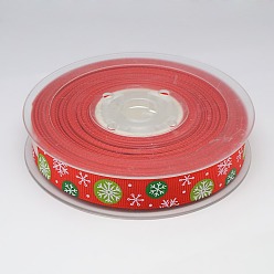 Red Christmas Snowflake Printed Grosgrain Ribbon for Christmas Gift Package, Red, 1 inch(25mm), about 100yards/roll(91.44m/roll)