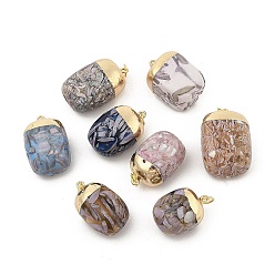 (52) Непрозрачная лаванда Подвески из прозрачной эпоксидной смолы, с кусочками ракушек и фурнитурой из золотой латуни, прямоугольные, разноцветные, 25~32x16~23x15~19 мм, отверстие : 5 мм