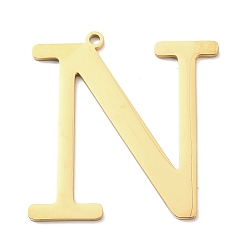Letter N 304 подвески из нержавеющей стали, буквы, реальный 18 k позолоченный, ионное покрытие (ip), Письмо N, 39.5x37x1.4 мм, отверстие : 2 мм