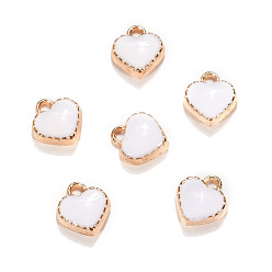 White Alloy Enamel Charms, Heart, Light Gold, White, 8x7.50x2.50mm,Hole:1.50mm