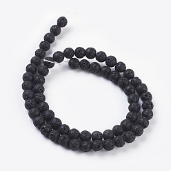 Lava Rock Natural Lava Rock Beads Strands, Round, Black, 6mm