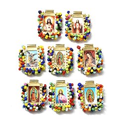 Золотистый Подвески барс, с пластиковыми бусинами и бумагой, прямоугольник с фантастическими святыми, без кадмия, без никеля и без свинца, золотые, 27x22x6 мм, отверстие : 2.2 мм