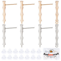 (52) Непрозрачная лаванда 20шт. латунная фурнитура для сережек-гвоздиков в форме бамбука, с 925 булавками из стерлингового серебра и горизонтальными петлями, с 30 пластиковыми ушными гайками, без никеля , платина и настоящее 18 к позолота, 23x3 мм, отверстие : 1.4 мм, штифты : 1 мм