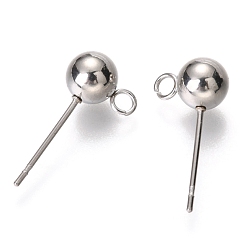 Нержавеющая Сталь Цвет Не тускнеющий оригинальный цвет 304 фурнитура для сережек-гвоздиков с шариковым штифтом из нержавеющей стали, с петлей, цвет нержавеющей стали, 18x9x6 мм, отверстие : 2 мм, штифты : 0.6 мм