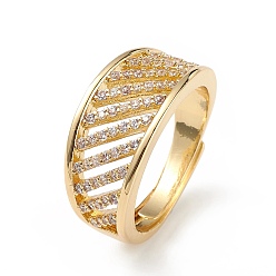 Настоящее золото 18K Прозрачное кубическое циркониевое полое регулируемое кольцо, украшения из латуни для женщин, без свинца и без кадмия, реальный 18 k позолоченный, размер США 8 1/2 (18.5 мм)