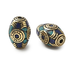 Античное Золото Ручной тибетском стиле бисера, овальные, Латунные бусины, с синтетическими бирюзовый, античное золото , 22~24x14.5~15x15 мм, отверстие : 1.8~2 мм