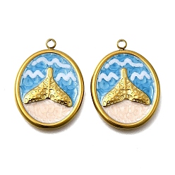 Другие 304 нержавеющей стальной эмали подвески, ионное покрытие (ip), реальный 18 k позолоченный, рыбий хвост, 25.5x19x2 мм, отверстие : 1.8 мм