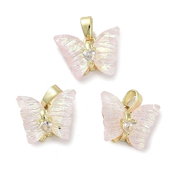 Лавандовый румянец Настоящие позолоченные подвески из латуни с микропаве из кубического циркония, cmолой, долговечный, без кадмия и без свинца, бабочка, лавандовый румянец, 18 мм, отверстие : 11.5x14.5x6 мм