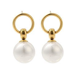 Белый 304 круглые серьги-гвоздики из нержавеющей стали с жемчугом для женщин, золотые, белые, 28x12 мм