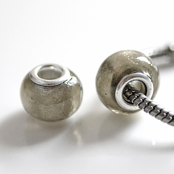 Серый Ручная серебряная фольга стекла Европейский бисером, с латунными сердечниками с серебряным покрытием, рондель, серые, 14x10 мм, отверстие : 5 мм