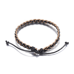 Black Adjustable Braided Leather Cord Bracelets, Black, 2-1/2 inch(66mm)