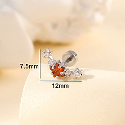 (123L) Белый крем непрозрачный блеск Серьги-звезды с латунным паве из кубического циркония на хрящ, с 304 штифтов из нержавеющей стали, цвет нержавеющей стали, огнеупорный кирпич, 7.5x12 мм