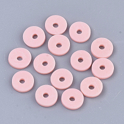 Pink Flat Round Handmade Polymer Clay Bead Spacers, Pink, 3x1mm, Hole: 1mm, about 380~400pcs/strand, 17.7 inch