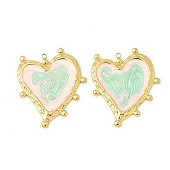 Темный Морско-зеленый 304 нержавеющей стальной эмали подвески, сердце прелести, ионное покрытие (ip), реальный 18 k позолоченный, темно-зеленый, 41x35.5x2.5 мм, отверстие : 1.8 мм