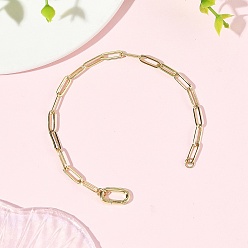 Golden 4MM Brass Paperclip Chain Bracelets, with Brass Spring Gate Rings, Golden, 7.72 inch(19.6cm)