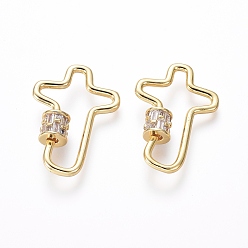 Золотой Латунные микропаве, кубический цирконий, винт, карабин, подвески с замком, для изготовления ожерелий, прозрачные, крестик, золотые, 30x21x2 мм