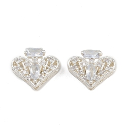 Прозрачный Многожильные звенья из латуни с паве из кубического циркония, долговечный, флакон духов сердца, серебряный цвет гальваническим, прозрачные, 12x15x7 мм, отверстие : 2 мм