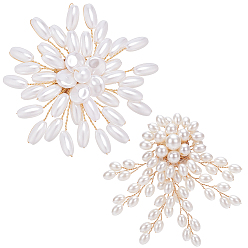 Платиновый & Золотой 2шт. 2 стили цветочные броши с имитацией жемчуга, булавки для лацканов одежды из сплава, платиной и золотом, 71~82 мм, 1 шт / стиль