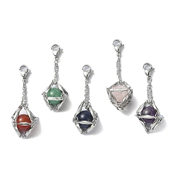 Нержавеющая Сталь Цвет 304 мешочек из нержавеющей стали, держатель для камня, подвесное украшение, с застежками-когтями из натуральных смешанных драгоценных камней и омара., цвет нержавеющей стали, 54 мм