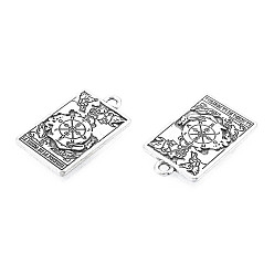 Antique Silver Rack Plating Alloy Pendants, Cadmium Free & Nickel Free & Lead Free, Tarot Charms, Antique Silver, The Wheel of Fortune X, 23.5x14.5x1.5mm, Hole: 1.8mm