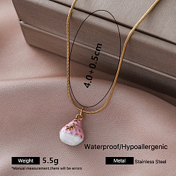 Food Vintage 304 Stainless Steel White Enamel Pendant Round Snake Chain Necklaces for Women, Golden, Food, 15.75 inch(40cm)