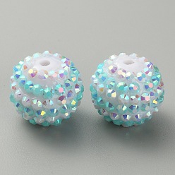 Аквамарин Полосатый узор из смоляных стразов, круглые, для ювелирных изделий diy, брелки и ручки с бусинами, аквамарин, 19.5~20x17.5 мм, отверстие : 2.8 мм