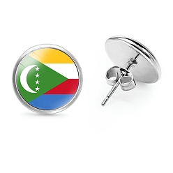 Разноцветный Плоские круглые стеклянные серьги-гвоздики на тему национального флага, серьги из платинового сплава, красочный, 12 мм