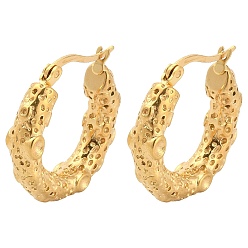 Золотой Вакуумное покрытие pvd 304 серьги-кольца из нержавеющей стали, текстурированное кольцо, золотые, 24x24x5.5 мм